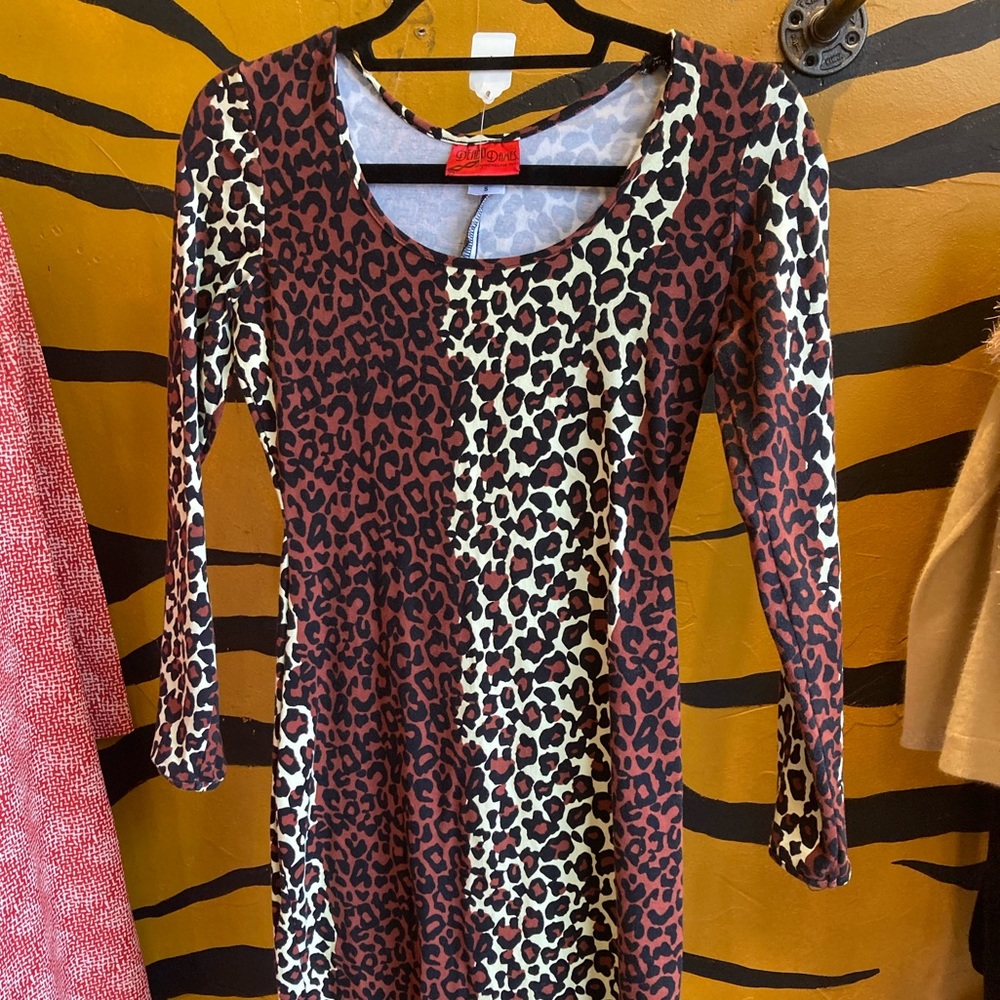Deadly dames pinupgirl size small leopard cheetah print long sleeve wiggle dress